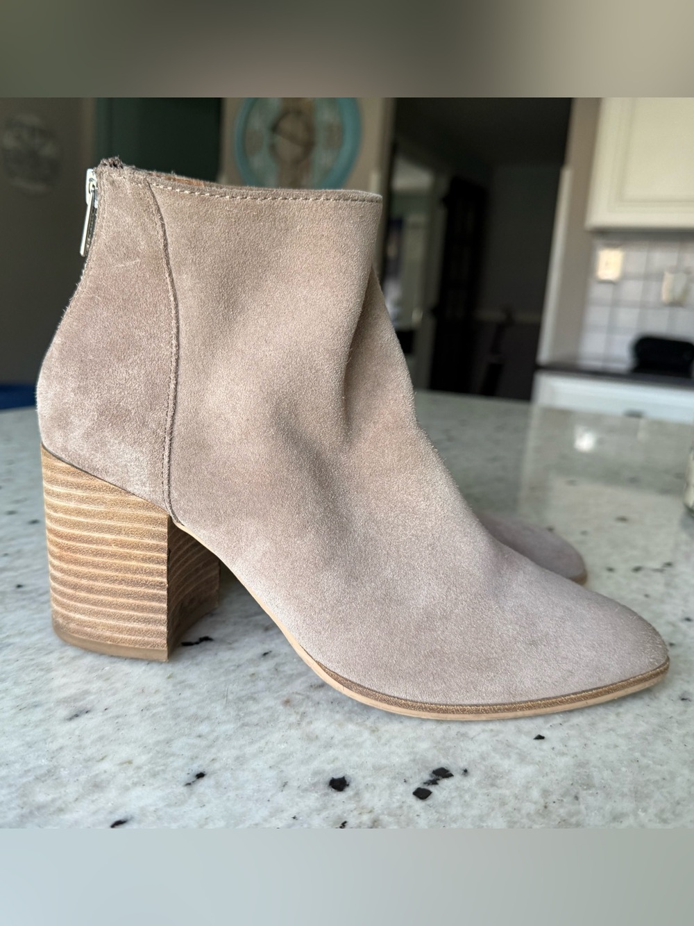 Steve Madden “Jillian” Neutral Suede Block Heel Ankle Boot